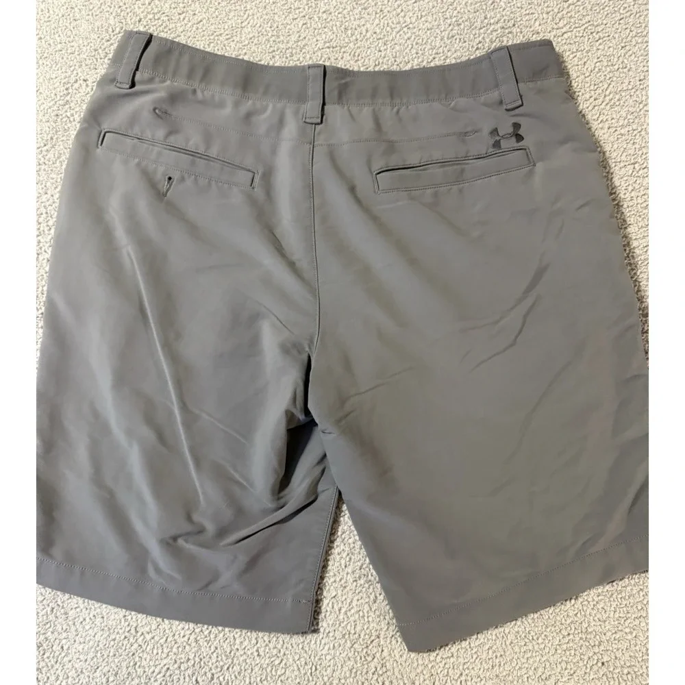 Under Armour The Match Play Shorts Gray Golf Stretch Flat Front Heat Gear Men 36
